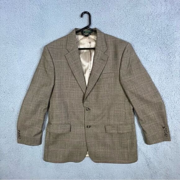 LAUREN RALPH LAUREN MENS BLAZER SIZE 42L DARK TAN/BEIGE BLACK STRIPE - Picture 9 of 9